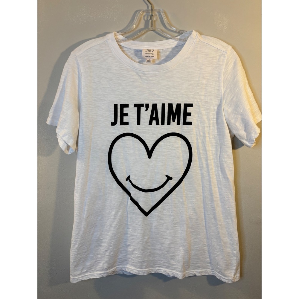 Cinq a Sept Je T'aime White‎ Tee Shirt Size M Heart Love
